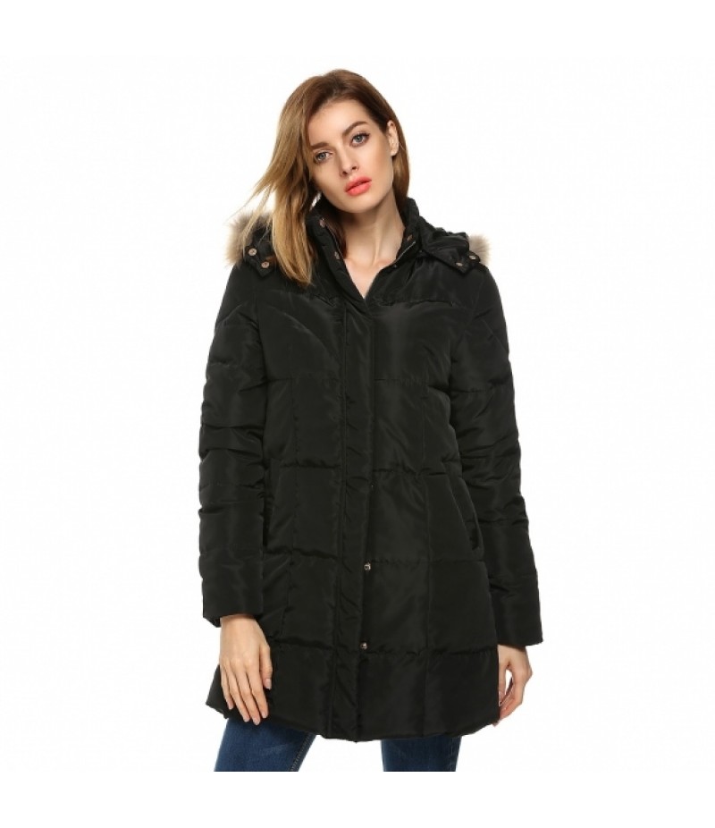 on clearance ANGVNS Women Casual Hooded Detachable Faux Fur Collar Long Coat Parka Outwear