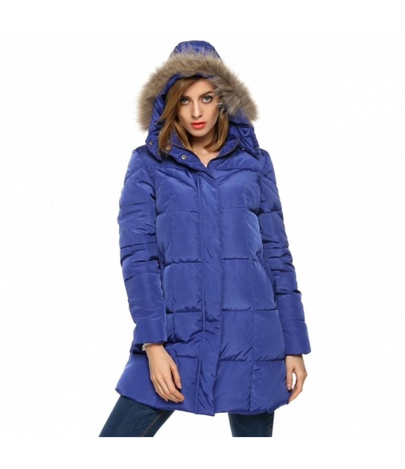 on clearance ANGVNS Women Casual Hooded Detachable Faux Fur Collar Long Coat Parka Outwear