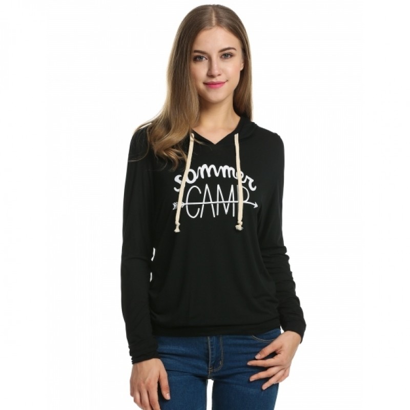 MeaneorWomen Casual Hooded Batwing Letter Print Hoodie