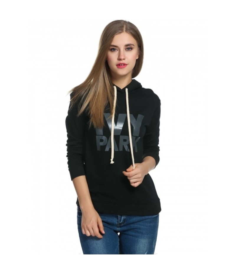 New Women Casual Hooded Letter Print Loose Pullover Hoodies