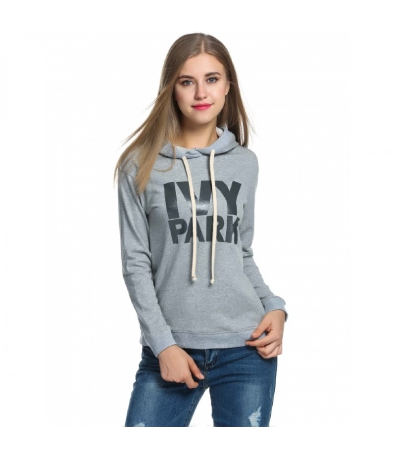 New Women Casual Hooded Letter Print Loose Pullover Hoodies