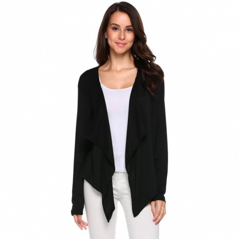 Long Sleeve Asymmetrical Solid Open Front Cardigan