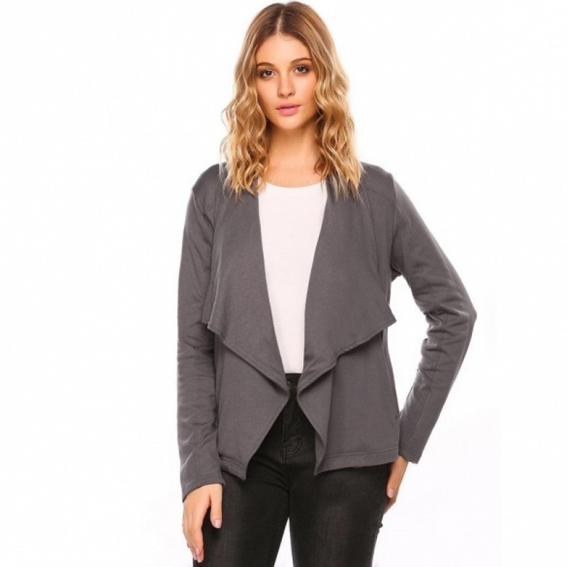 Wide Lapel Long Sleeve Open Front Solid Cardigan