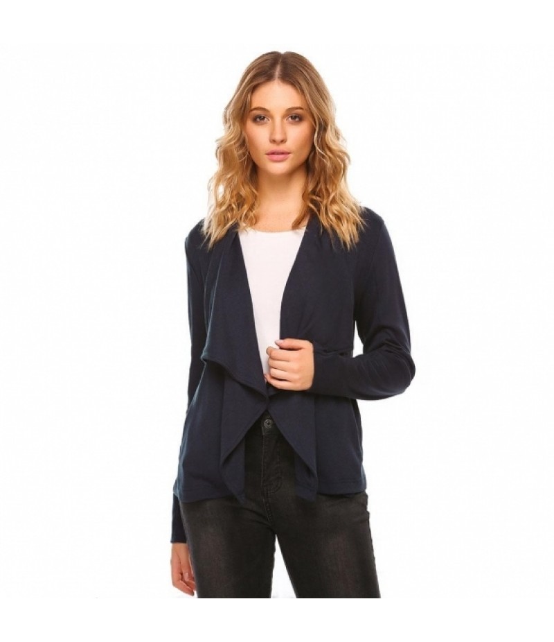 Wide Lapel Long Sleeve Open Front Solid Cardigan