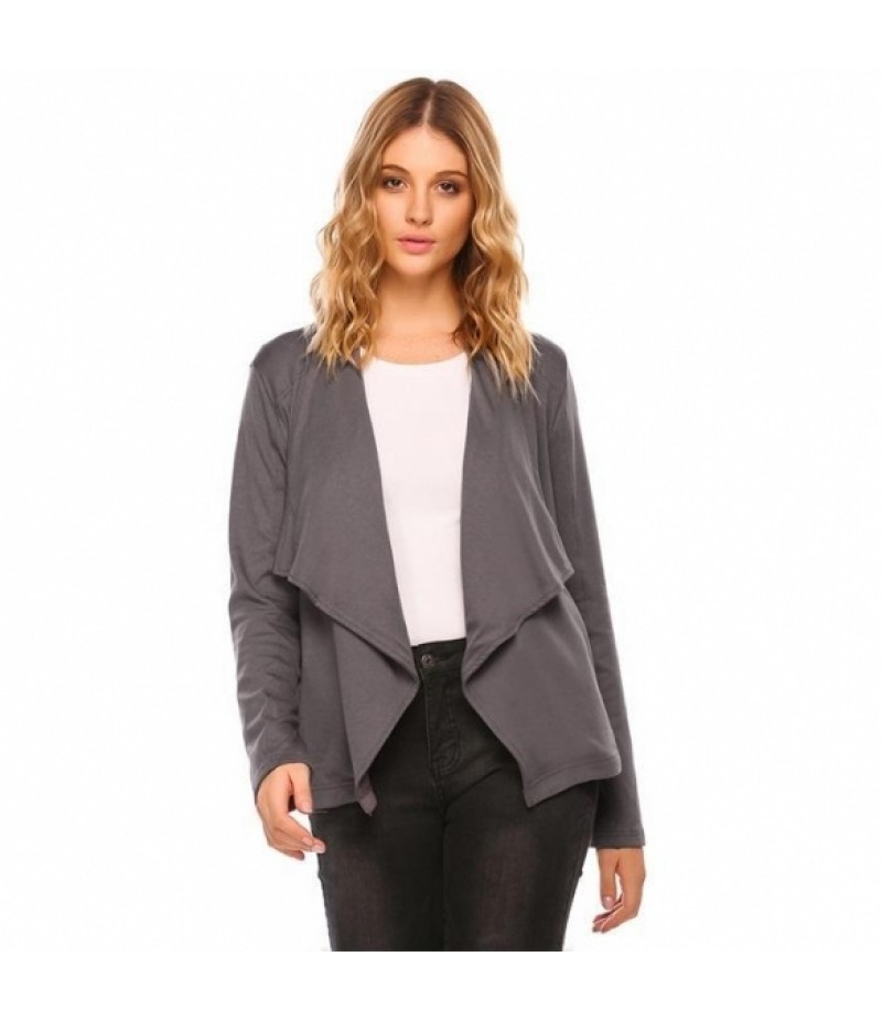 Wide Lapel Long Sleeve Open Front Solid Cardigan