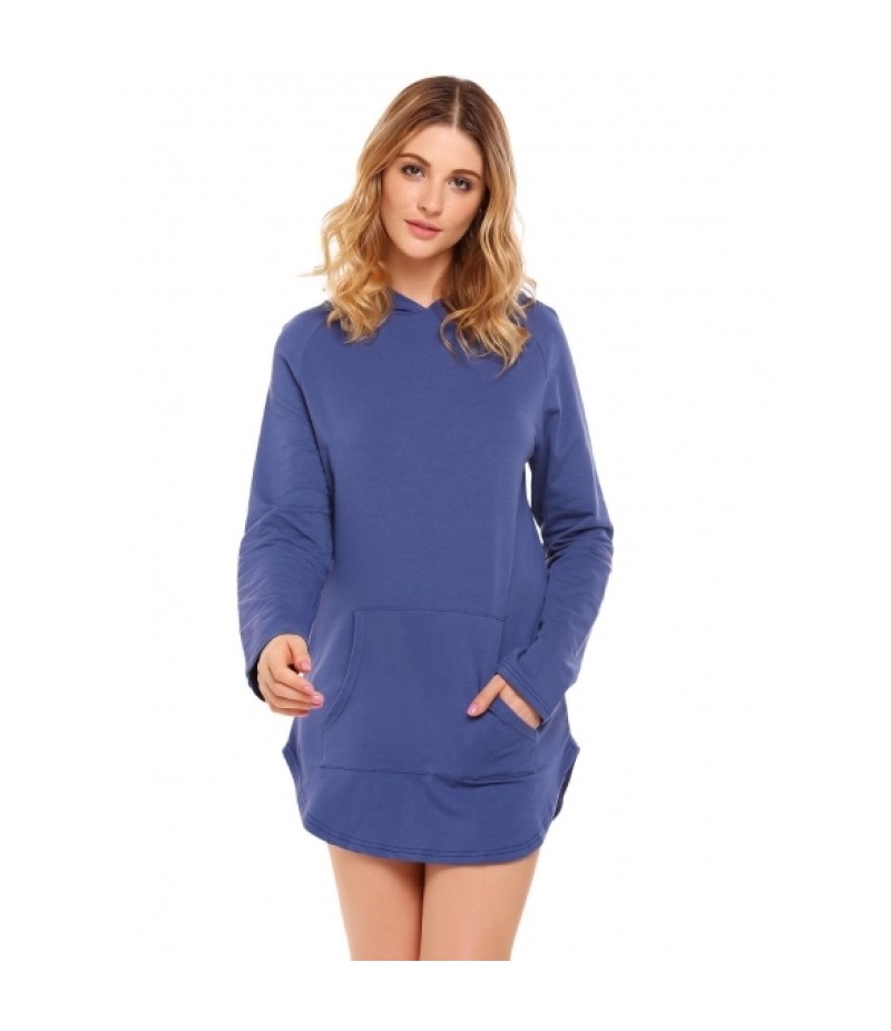 Solid Long Sleeve Pocket Pullover Slit Hem Hoodie