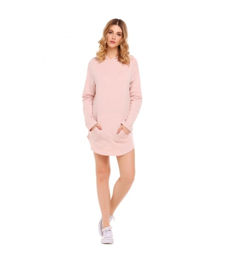 Solid Long Sleeve Pocket Pullover Slit Hem Hoodie