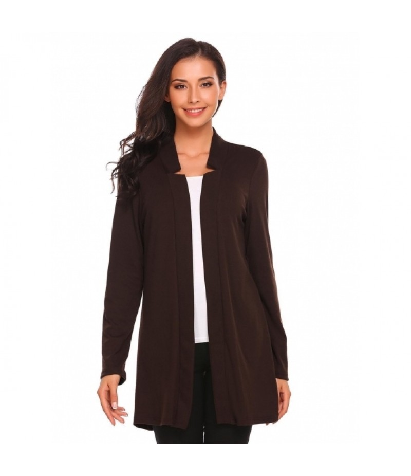 Solid Long Sleeve Belted Slim Fit Long Cardigan