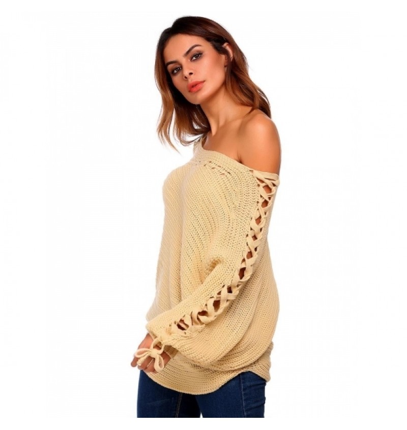 Slash Neck Long Bat Sleeve Solid Sweater