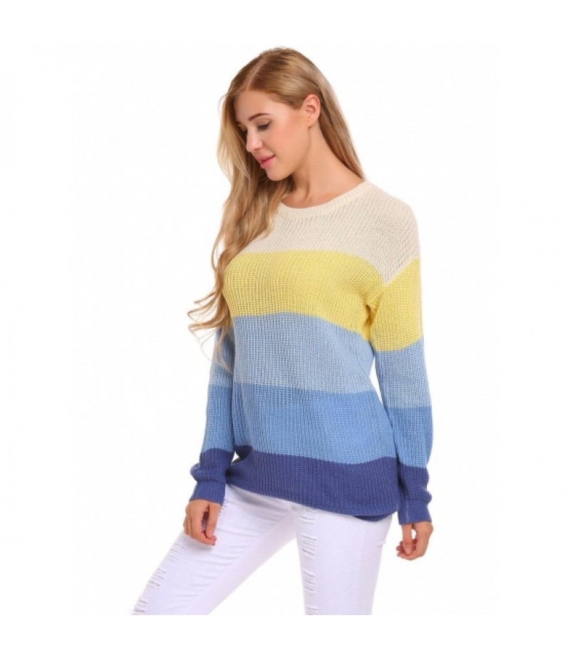 O-Neck Long Sleeve Striped Loose Knit Sweater