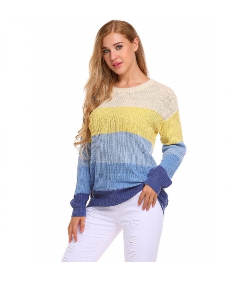 O-Neck Long Sleeve Striped Loose Knit Sweater