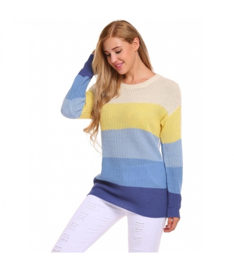 O-Neck Long Sleeve Striped Loose Knit Sweater