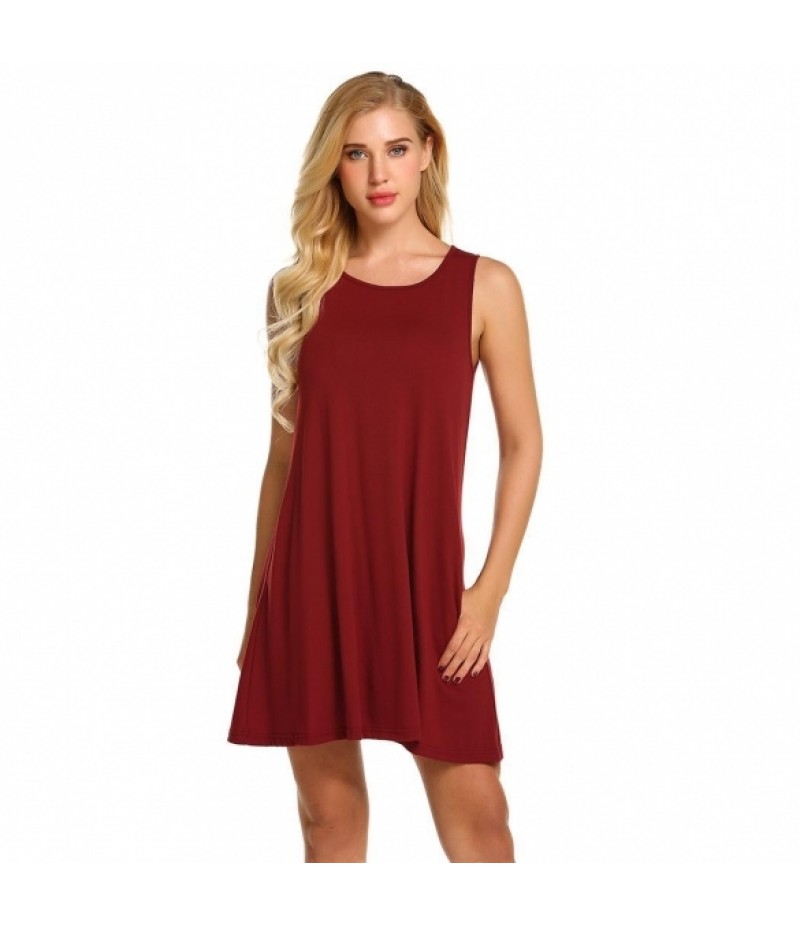 Women Sleeveless Side Pockets Casual Swing T-Shirt Dress