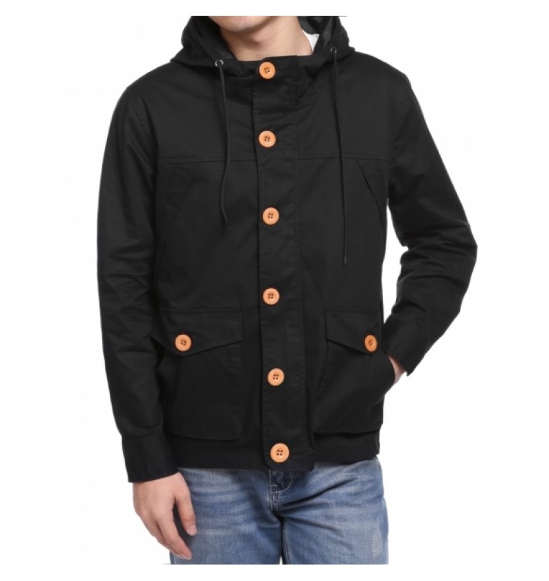 Men Long Sleeve Cotton Basic Coat Hooded Button Down Solid Casual Sports Outwear Jacket