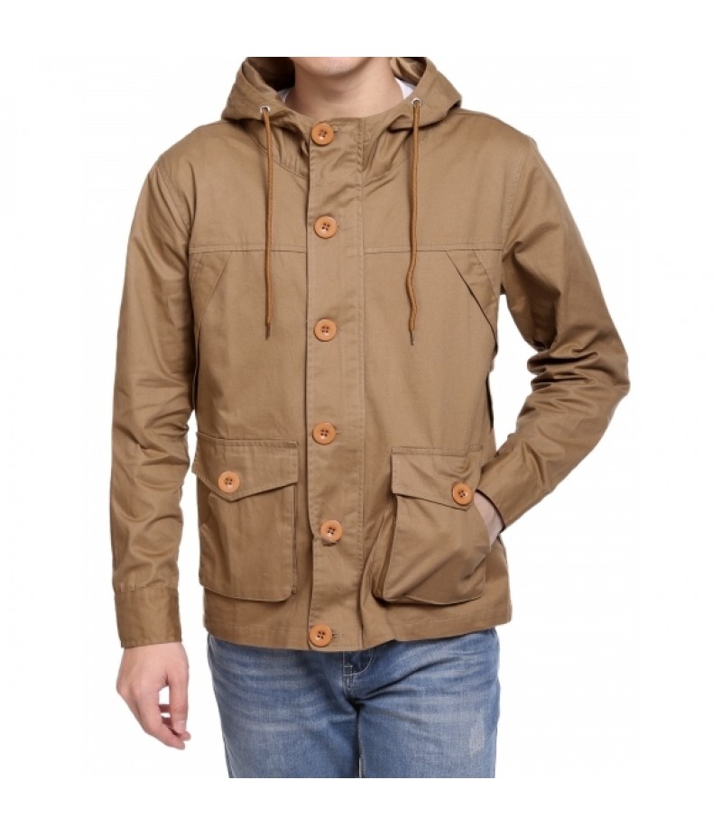 Men Long Sleeve Cotton Basic Coat Hooded Button Down Solid Casual Sports Outwear Jacket