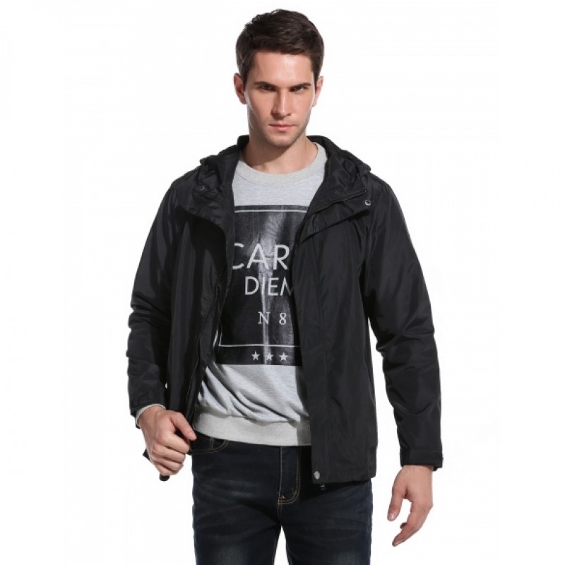 Men's Hooded Solid Zip Up Casual Outdoor Sport Lightweight Jacket