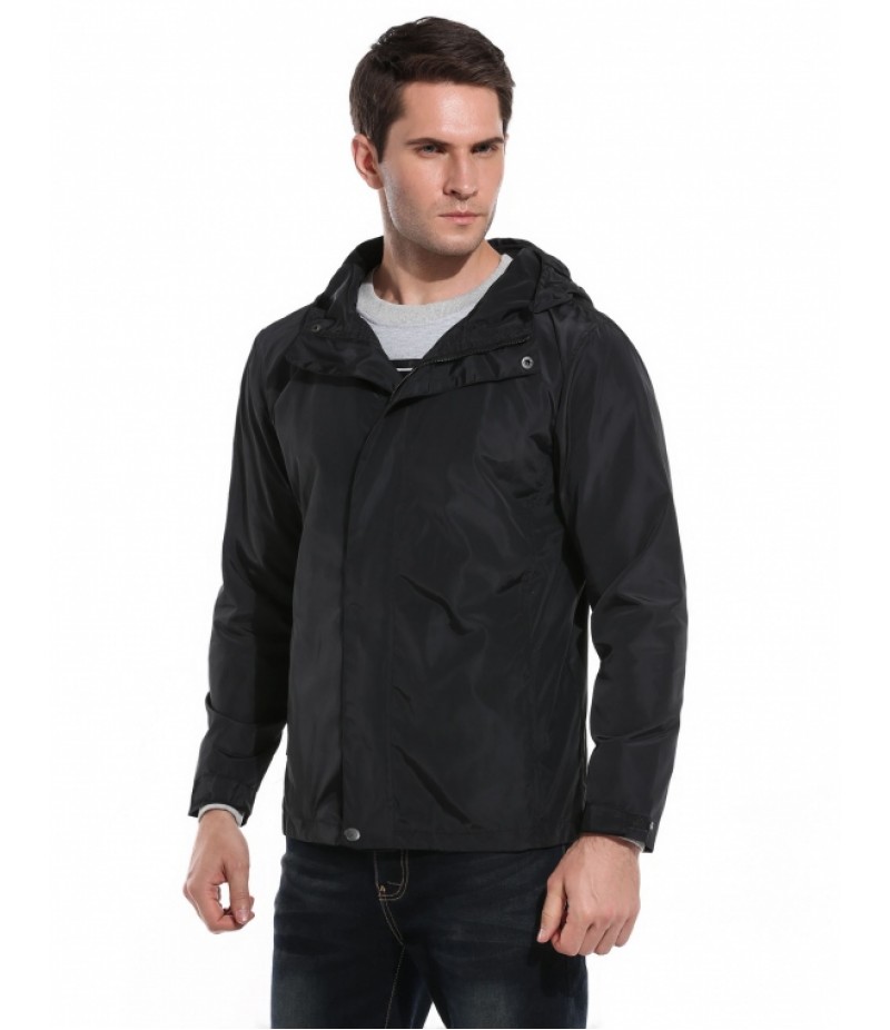 Men's Hooded Solid Zip Up Casual Outdoor Sport Lightweight Jacket