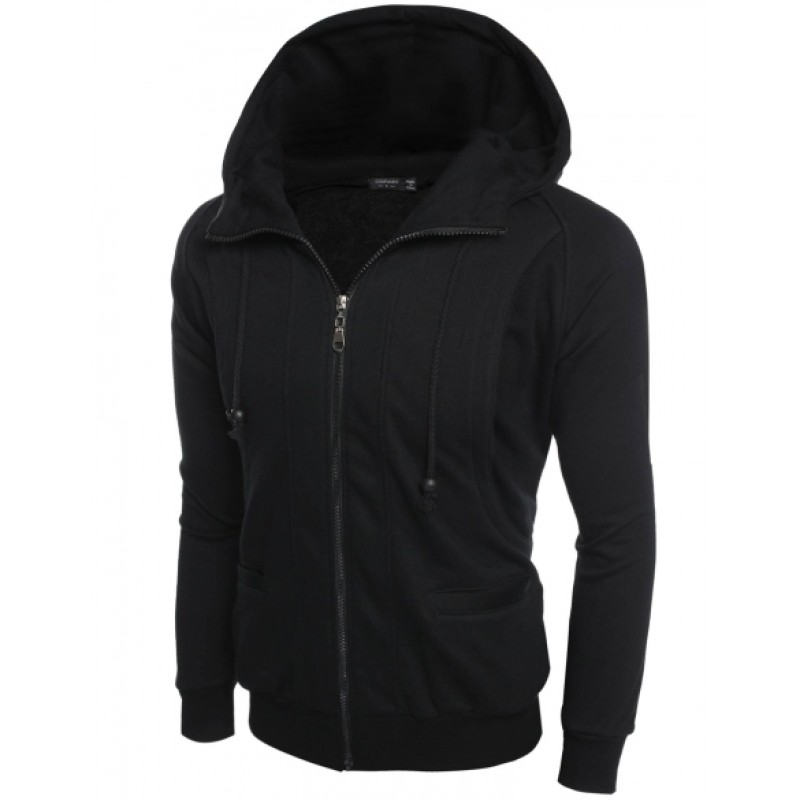 Men's Casual Active Hooded Long Sleeve Slim Fit Zip-Up Solid Hoodie Jacket