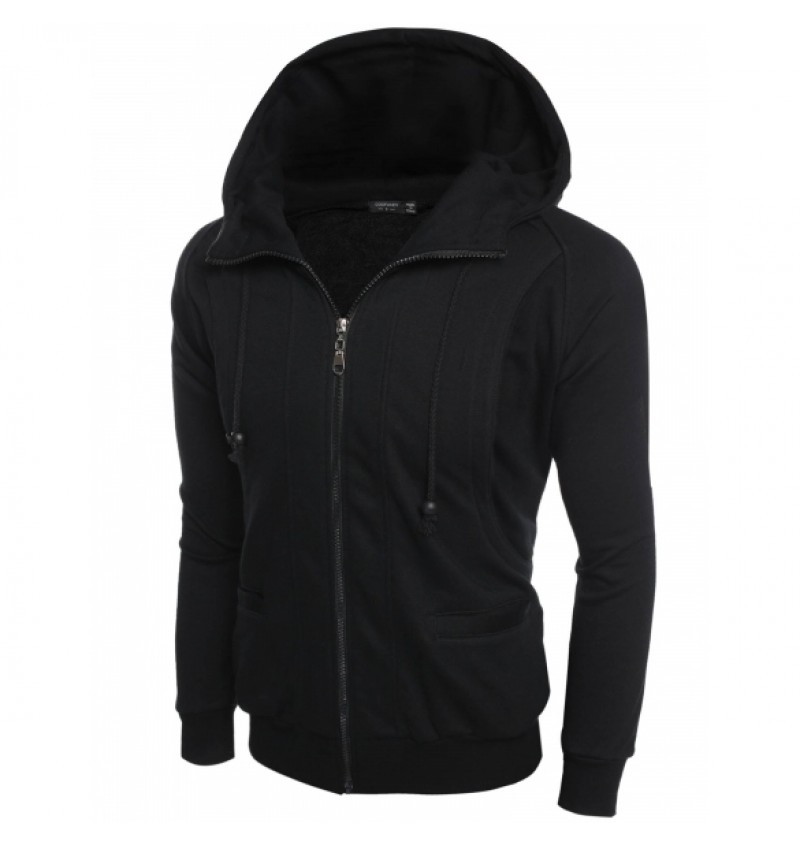 Men's Casual Active Hooded Long Sleeve Slim Fit Zip-Up Solid Hoodie Jacket