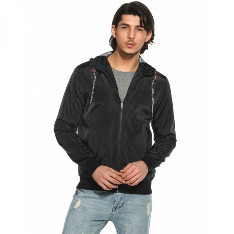 Men's Casual Long Sleeve Solid Zip-up Hooded Jacket Outerwear