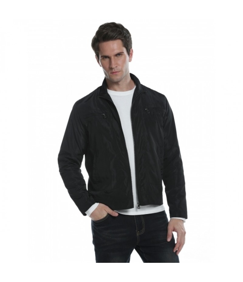 Men Casual Stand Neck Full Zip Solid Lightweight Golf Jacket