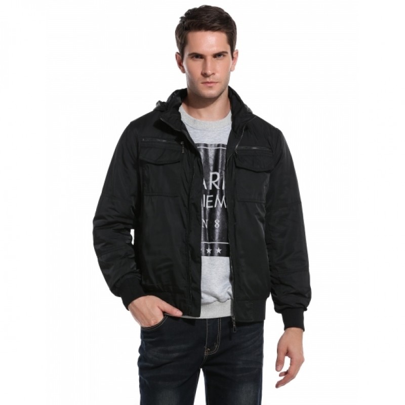 Men Turn Down Collar Zip Up Solid Slim Golf Quilted Bomber Jacket