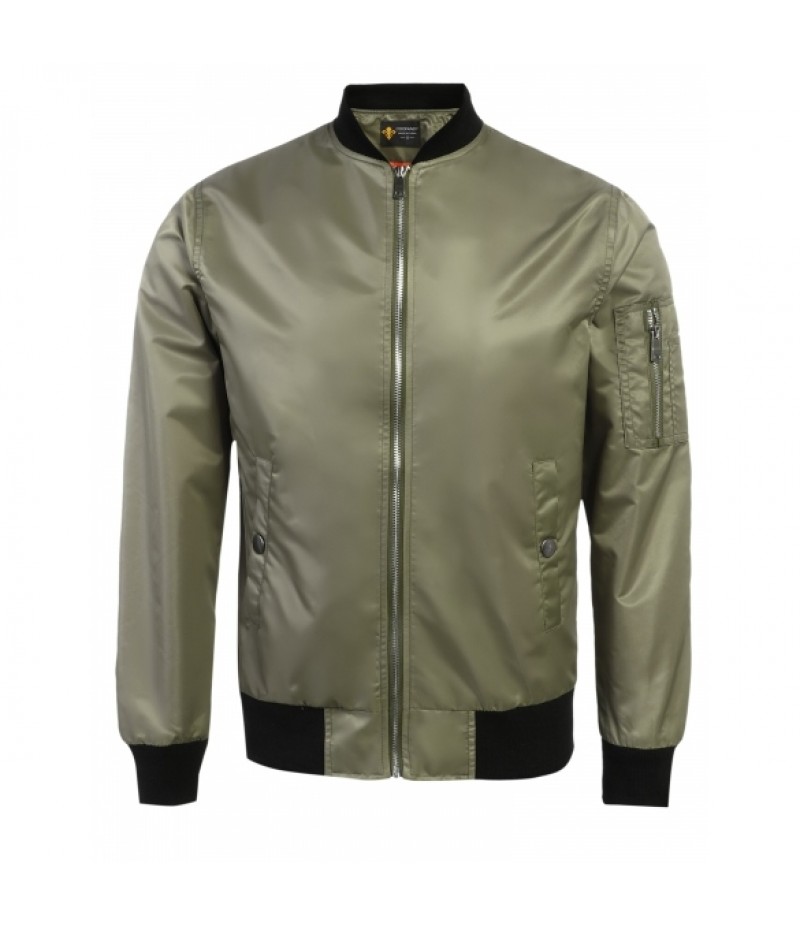 MenLong Sleeve Solid Zip Up Bomber Jacket