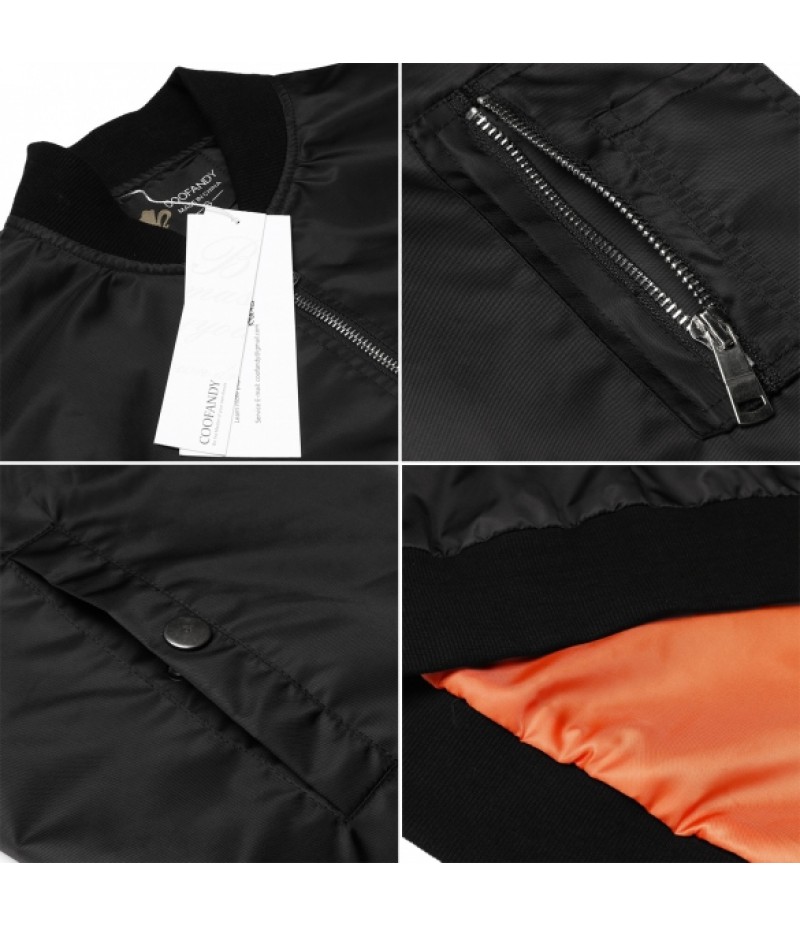 MenLong Sleeve Solid Zip Up Bomber Jacket