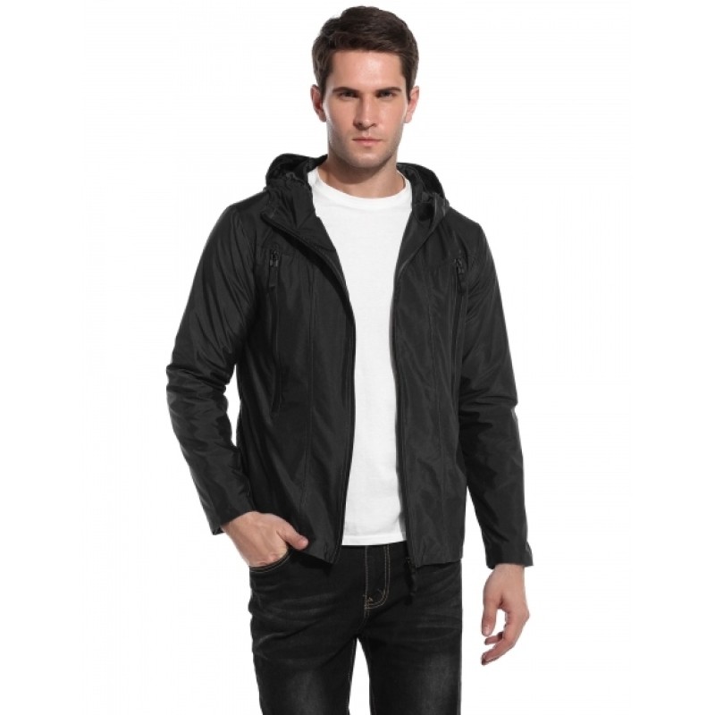 Men's Casual Hooded Solid Zip Up Outdoor Sport Lightweight Jacket