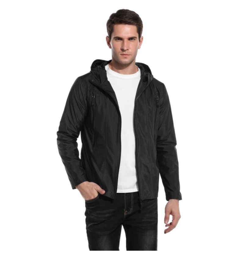 Men's Casual Hooded Solid Zip Up Outdoor Sport Lightweight Jacket