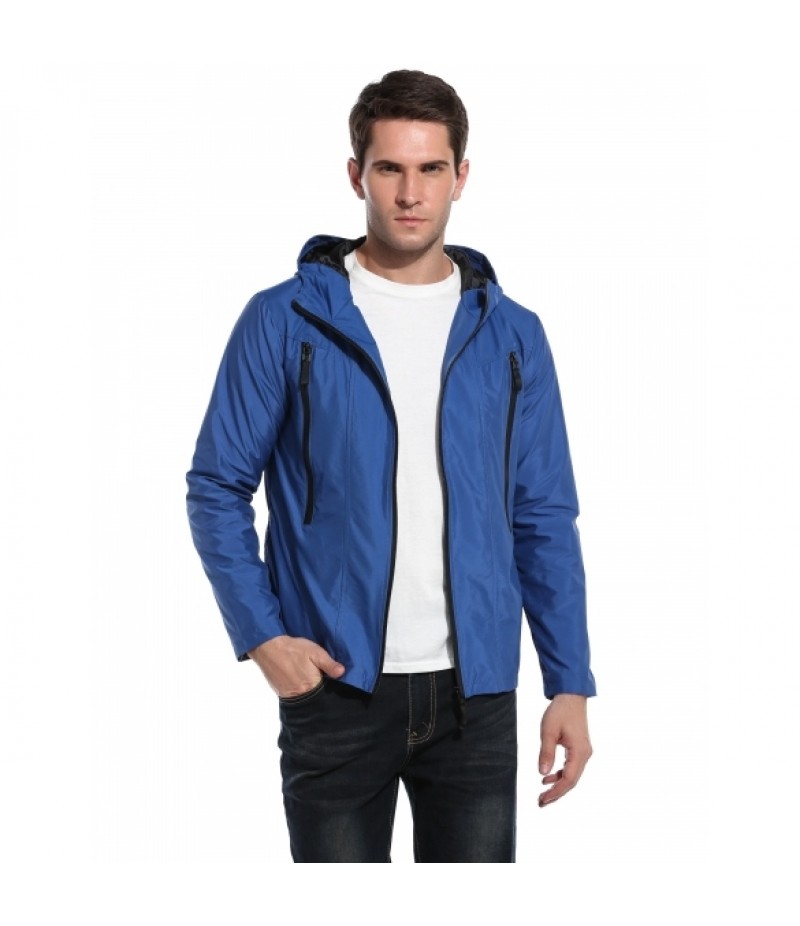 Men's Casual Hooded Solid Zip Up Outdoor Sport Lightweight Jacket