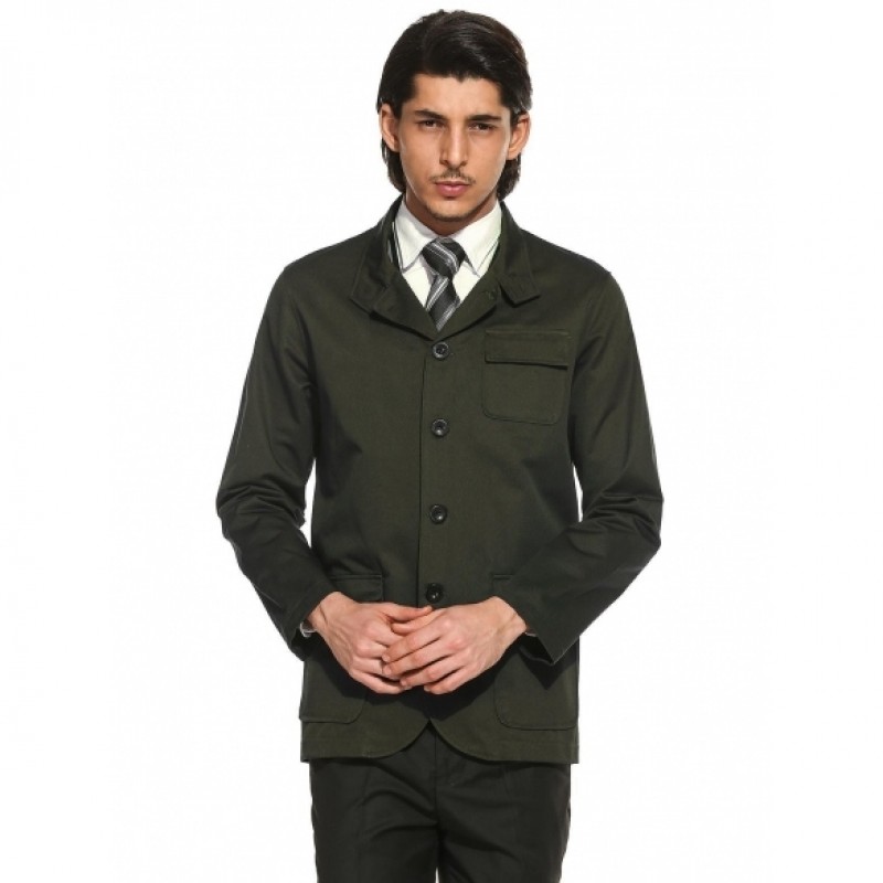 Men Casual Cotton Stand Collar Button Down Solid Military Jacket