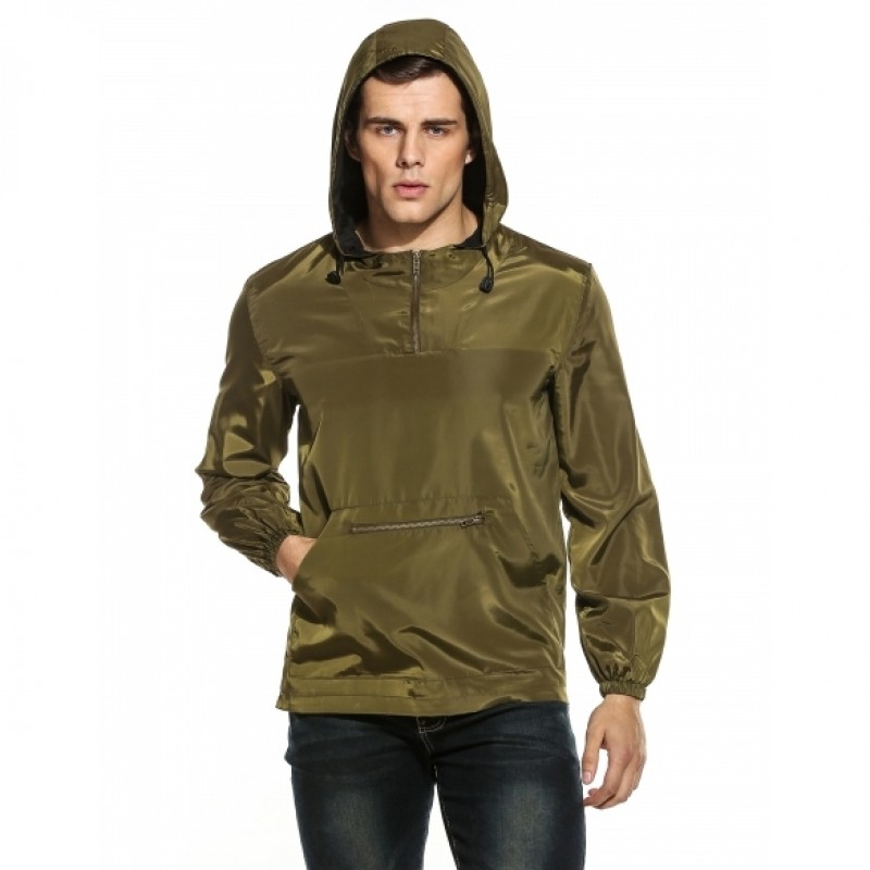 Men Hooded Long Sleeve Solid Zip-up Pullover Jacket