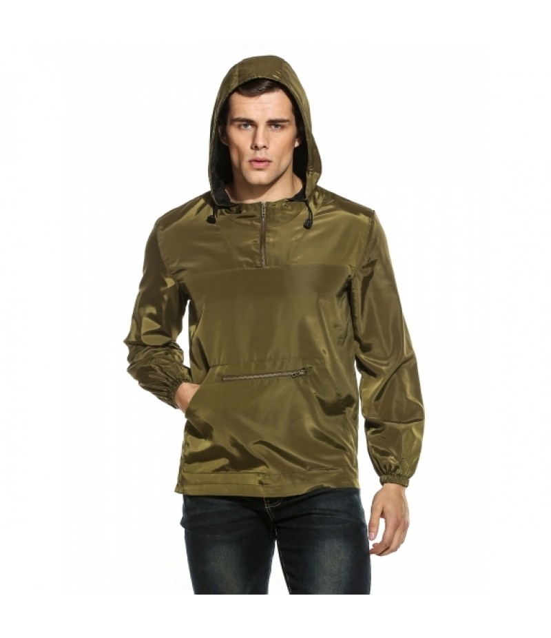 Men Hooded Long Sleeve Solid Zip-up Pullover Jacket