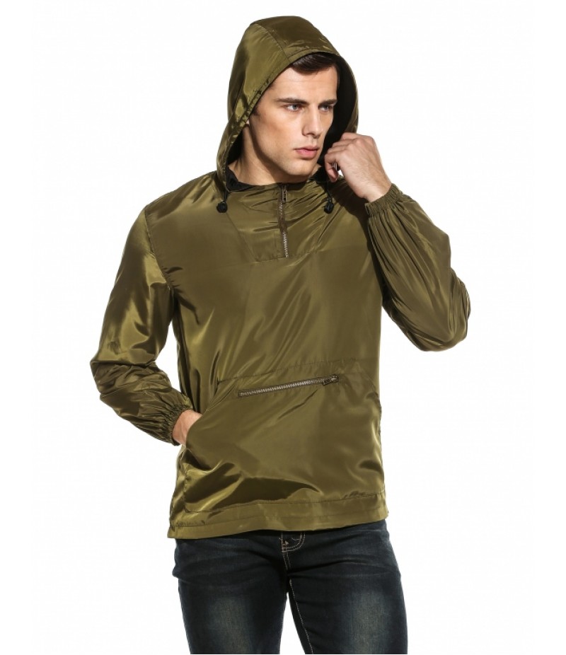 Men Hooded Long Sleeve Solid Zip-up Pullover Jacket