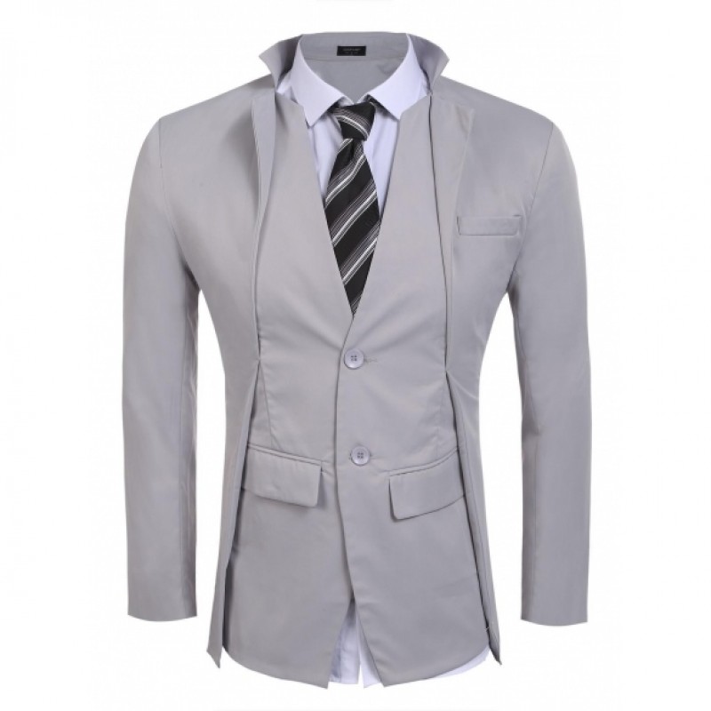 Men Padded Shoulder Long Sleeve Double Collar 2 Button Jacket