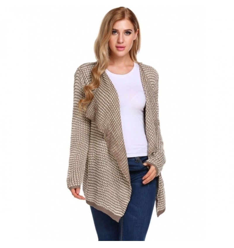 Long Sleeve Asymmetrical Dot Draped Open Front Cardigan