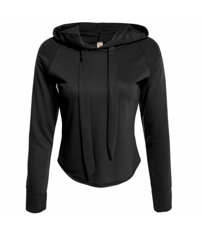 WomenCasual Hooded Long Sleeve Cropped Solid Pullover Hoodie