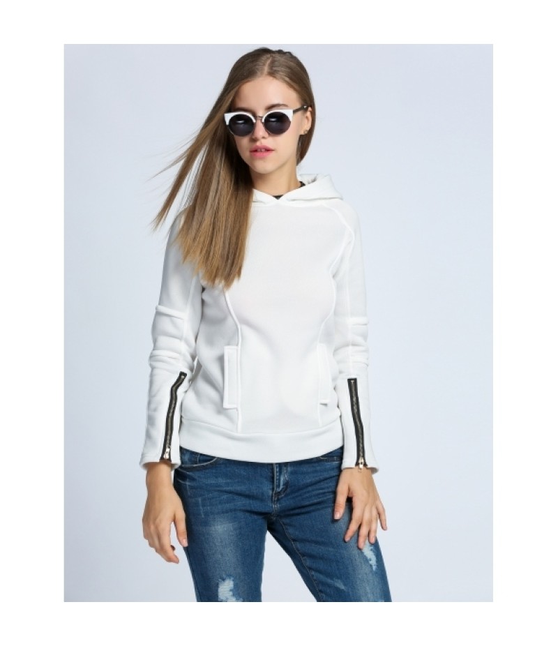 Women Casual Hooded Zip Long Sleeve Fleece Solid Pullover Hoodie Sweatshirt