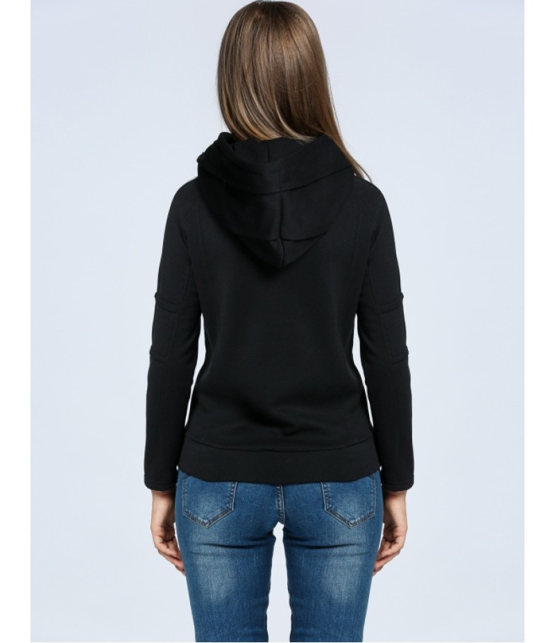 Women Casual Hooded Zip Long Sleeve Fleece Solid Pullover Hoodie Sweatshirt