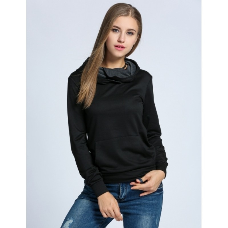 NewWomen Long Sleeve Hoodie Hooded Pullover Tops Solid Casual Sports