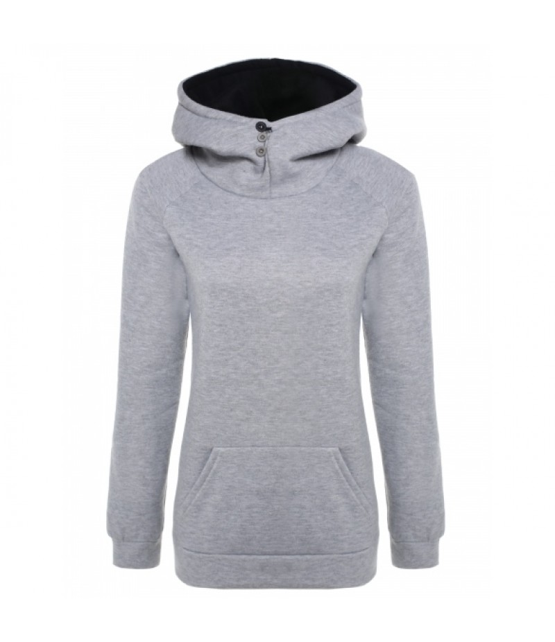 Fashion Warm Women Hooded Raglan Sleeve Solid Pullover Casual Hoodie Sweatshirt