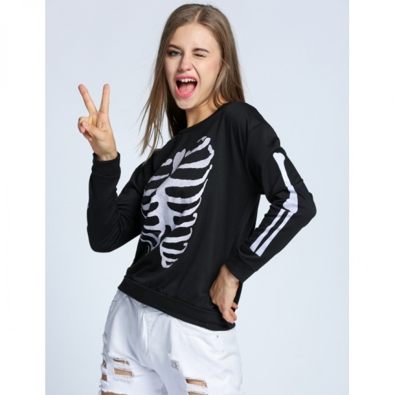 Women's Casual O-Neck Long Sleeve Print Pullover Hoodie Sweatshirt