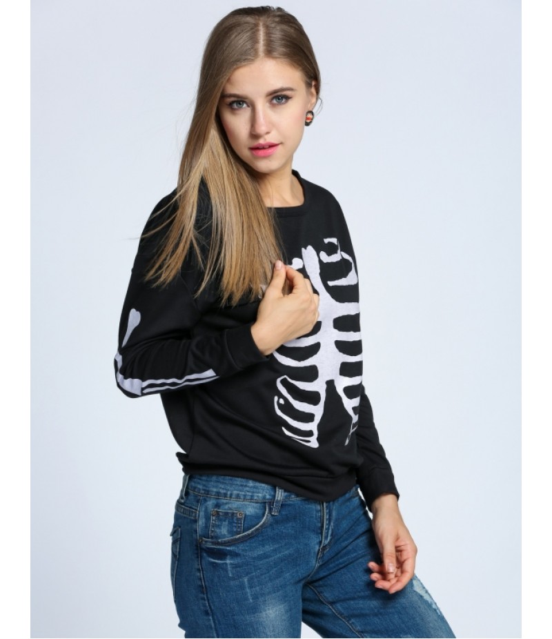 Women's Casual O-Neck Long Sleeve Print Pullover Hoodie Sweatshirt