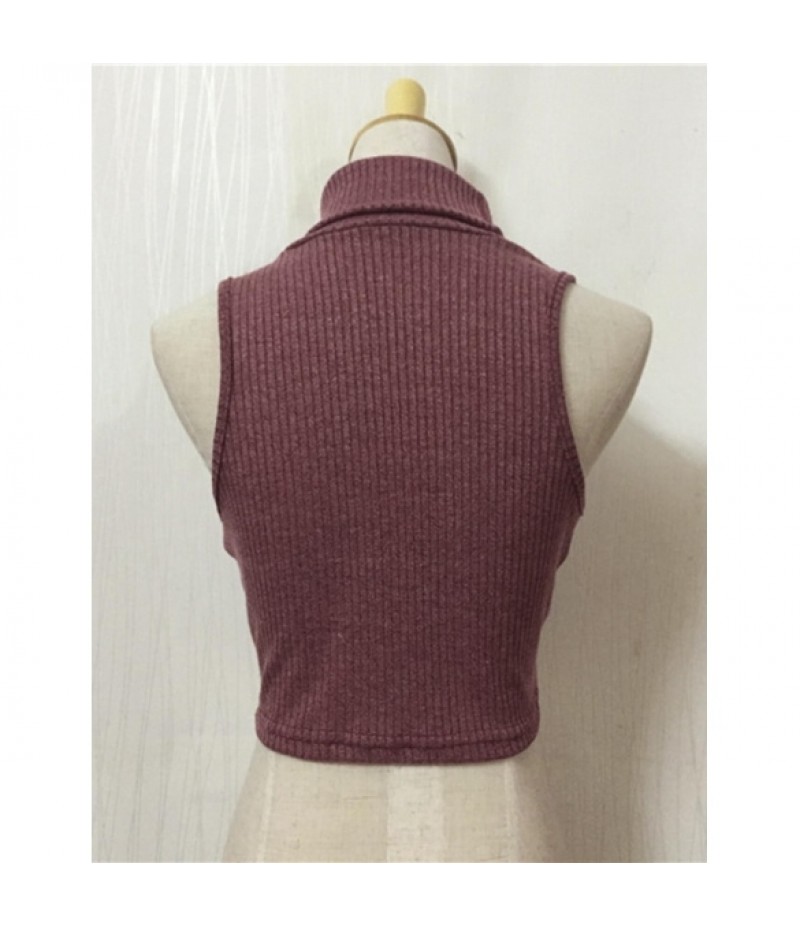 NewWomen Casual Turtle Neck Sleeveless Exposed Navel Solid Knitted Charming Tops Vest