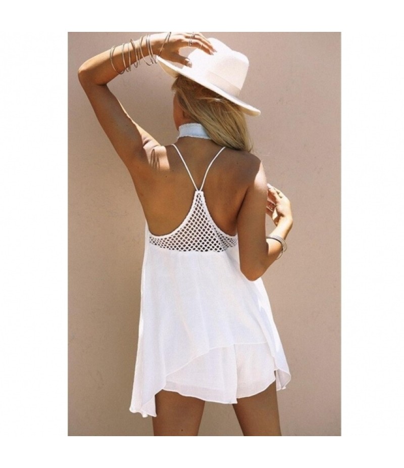 Women Summer Irregular Hem Halter Neck Spaghetti Strap Mini Dress