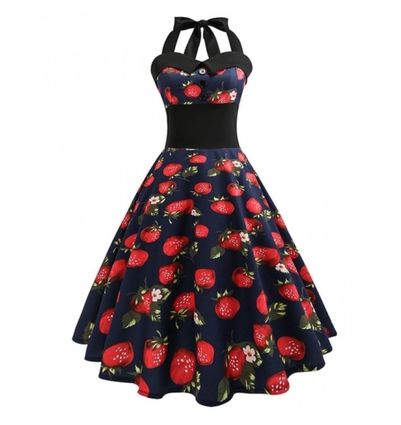 1950s Vintage Halter Sleeveless Floral Swing Party Dress