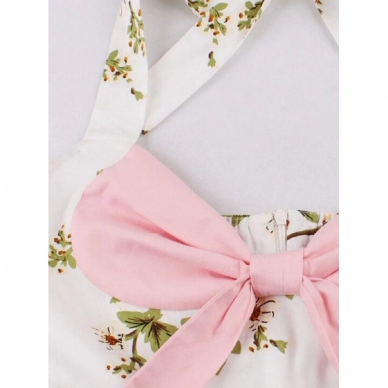 Halter Floral Big Bow Swing Party Dress