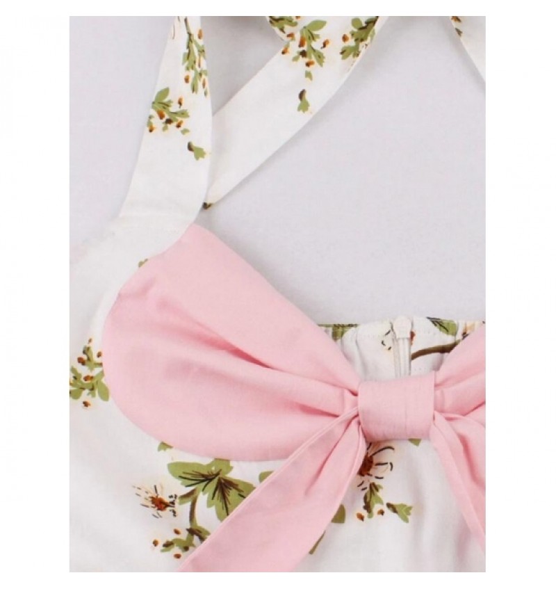 Halter Floral Big Bow Swing Party Dress