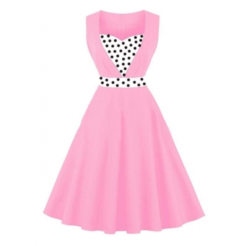 Sweetheart Neck Sleeveless Contrast Color Patchwork Swing Party Dress